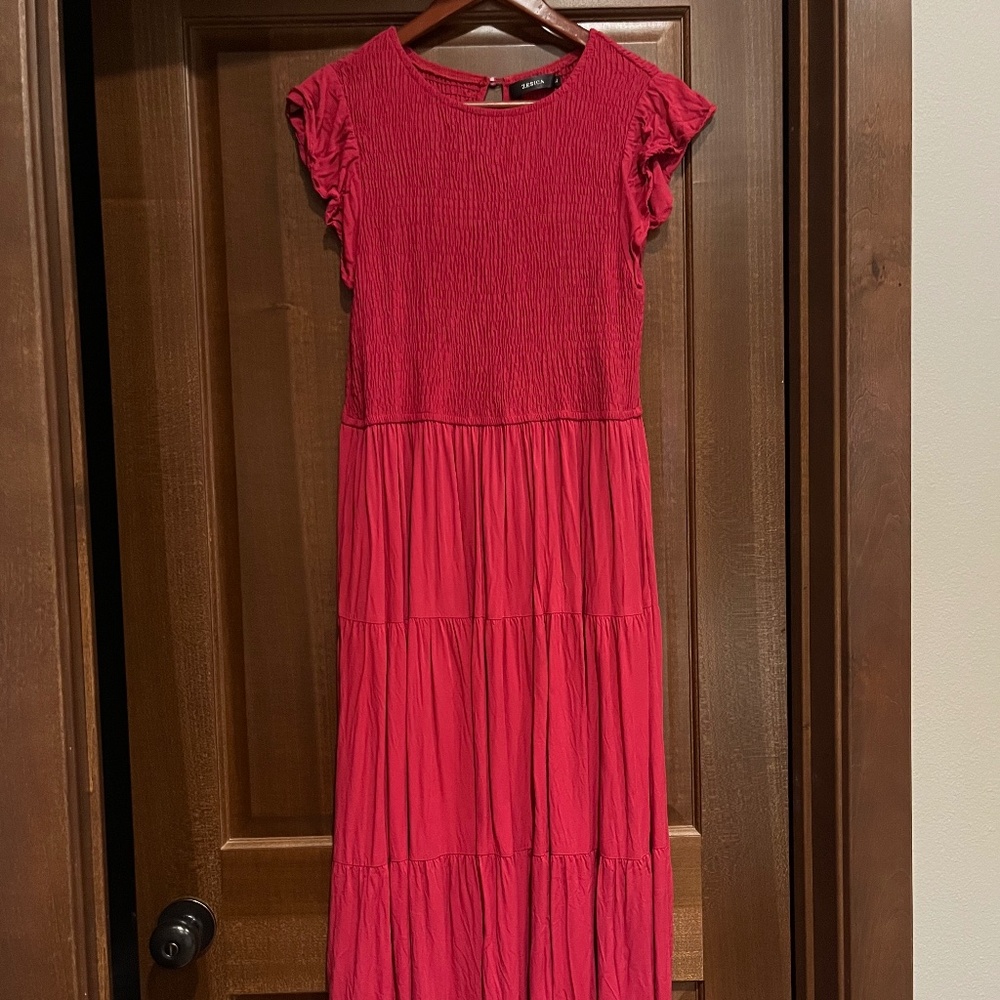 Flutter Sleeve Smocked Elastic Midi Dress